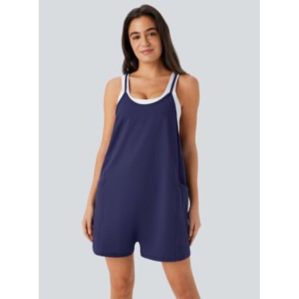 NWT Hilara Navy Blue Shorts Romper With Pockets S